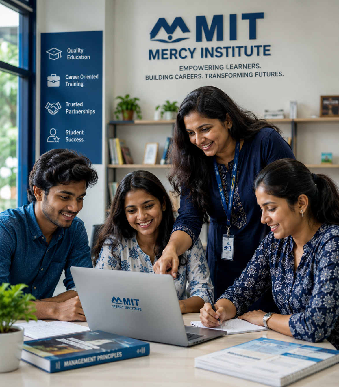 Students engaging in academic programs and career counseling at Mercy Institute